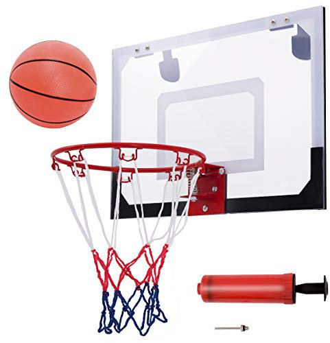 COSTWAY Mini Panier Basket Panneau de Basket-Ball en PC et Nylon pour Enfants, Jeux de Basket Ball 46 x 30,5 CM, Diamètre du Panier 23,5 cm