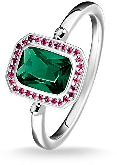 Thomas Sabo Damen-Ring Steine Rot und Grün silber 925 Sterlingsilber TR2264-348-7-48