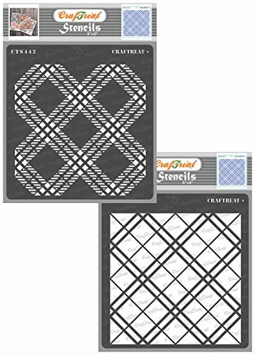 CrafTreat Pattern Stencils for Crafts Reusable Vintage - 2 Step Plaid Stencil (2 Pieces) - Size: 6 x 6 Inches - DIY Craft Layering Stencils for Card Making - Checkered Stencil for Painting