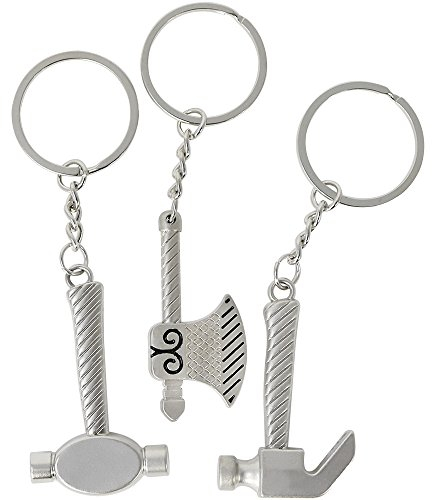 com-four® 3x Wikinger-Schlüsselanhänger, Hammer und Beil aus Metall als Anhänger, Design im mittelalterlichen Wikinger-Stil, Mini-Mjölnir für den Schlüsselbund (03 Stück - Wikinger)