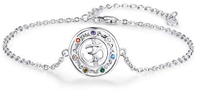 KINGWHYTE Chakra Armband 925 Sterling Silber Yoga Aum Om Ohm Amulett Gliederarmband Yoga Schmuck Yoga Geschenke für Frauen und Mädchen