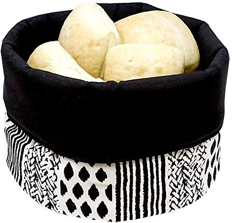 Lashuma Brötchenkorb schwarz - weiß, Aufbewahrungskörbchen rund 22x13 cm, Korb Motiv: Geometric