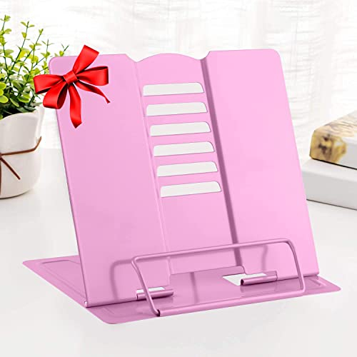 MSDADA Leseständer Buchstützen aus Metall (20 x 15 x 18,5 cm) 6 Stufen Verstellbar, Rutschfest, Buchständer für Schule, Küche und Büro, Buchhalter für Kinder(Rosa)