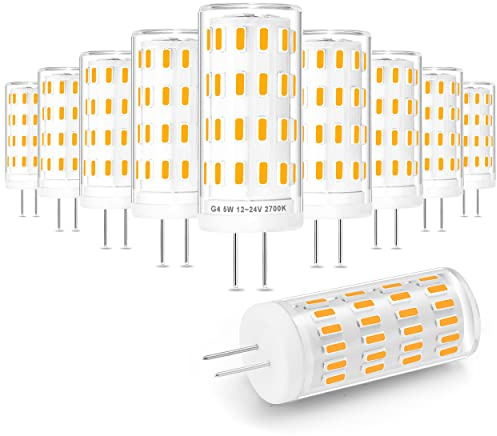 Ziomitus G4 T3 LED Landscape Bulbs 5W 12~24V, 40W 35W Halogen Equivalent,2700k Soft Warm White,Low Voltage G4 JC Bi-Pin Light Bulbs for Outdoor Deck Stair Step Path Lighting,450 LM,(10Pack)