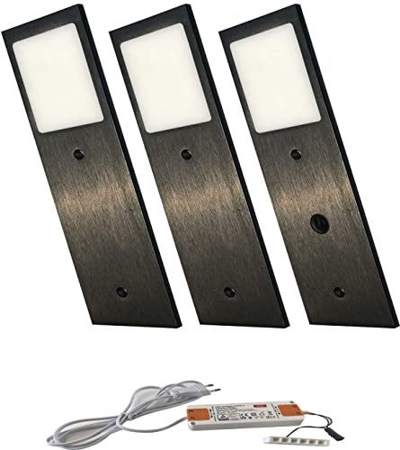 ACCE Super dünn und Aluminiumkörper LED Unterbauleuchte Küchen Möbel Leuchte Neutralweiß oder Warmweiß inkl Konverter ein Strahler mit Schalter (Neutralweiß, 3ER)