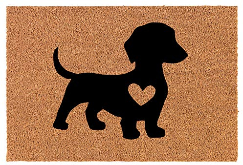 Coir Doormat Front Door Mat New Home Closing Housewarming Gift Cute Dachshund with Heart (30 x 18 Standard)