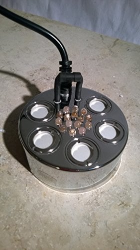 Troesters Brunnenwelt Ultraschall Nebler (24V, 108 Watt, 8m Kabellänge), Mist Maker für Ihren Brunnen und Gartenteich (5-Fach Nebler inkl. Outdoor Trafo, LED Farbwechsellicht)
