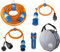 as - Schwabe Camping Set 5-teilig - 25 m CEE Verlängerungsleitung Mit Stecker und Kupplung - Schutztasche - 2 x 1,5 m Adapterleitung - LED Taschenlampe, 19707