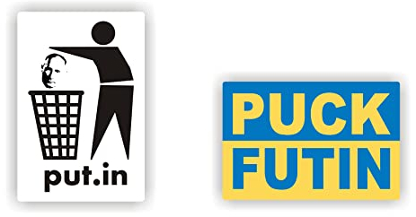 EppoBrand 2X Puck Futin Put in Trash Mülleimer Unterstützt die Ukraine Flagge Aufkleber für Auto Stoßstange Fenster Skateboard Fahrrad Snowboard Gepäck Wasserflasche MacBook Laptop