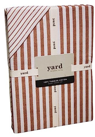 Yard Hebden Mélange Stripe Cotton Duvet Set – Ultra Soft Reversible Striped Bedding (Pecan – King)