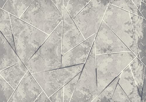 decomonkey Fototapete Abstrakt Geometrisch Stein 400x280 cm XXL Design Tapete Fototapeten Vlies Tapeten Wandtapete Moderne Wand Schlafzimmer Wohnzimmer Steinwand Betonoptik Grau