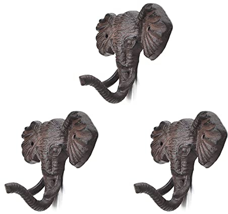 TentHome 3er Set Vintage Garderobenhaken Wandhaken Garderobe Wandgarderobe Pferdekopf Gusseisen Antik Kleiderhaken Schlüsselhaken Landhaus Pferd/Elefant Deko Elefant