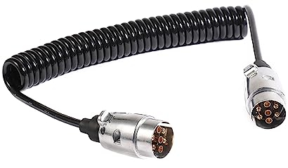 TAEUYYM Cavo Rimorchio 7 Poli 3,5m,12V Lega di Alluminio Metallo Spina Rimorchio 7 Poli Spiral Cavo, Spiral Cavo 7 Poli Connettore per RV Camion Caravan Auto Rimorchio (Cavo Rimorchio 7 Poli 3,5m)