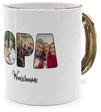 PhotoFancy® - Fototasse 'Opa' - Personalisierte Tasse mit eigenem Foto und Text selbst gestalten - Gold glänzend