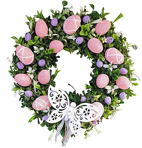 HOHOVYVY Osterkranz mit bunten Ostereiern,Osterei-Kranz für die Haustür,dekorativer Tischkranz,stylische Osterdekoration, C