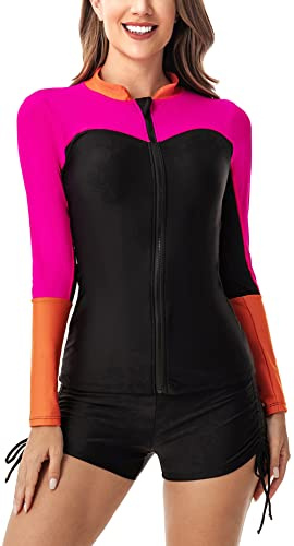 Maillot de Bain Deux pièces à Manches Longues pour Femme Vêtements de Plage Protection UV UPF 50+ Maillot de Bain avec Bas Court L