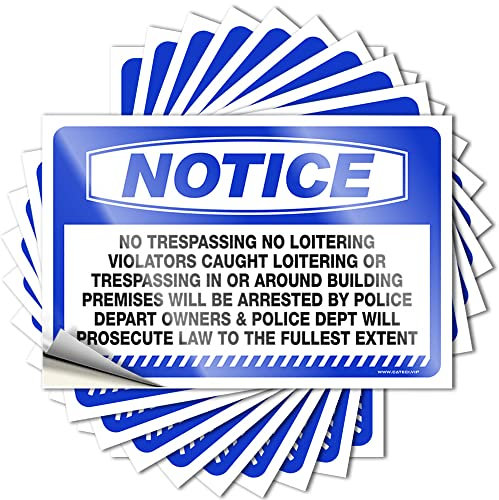 Dsoluuing Lustiger Aufkleber Notice No Trespassing No Loitering Violators Caught Sticker 10 Stück Aufkleber für Auto (Größe: 8 x 12 cm)