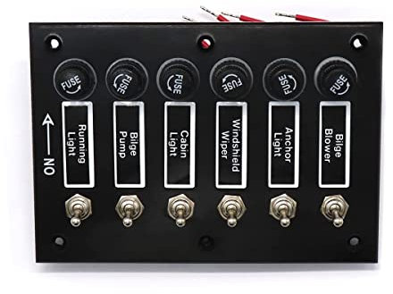 Riloer 5A Caja de Fusibles Clásica con Interruptor Basculante, Universal para Barco de 12V, Coche, Camión, Marina, 6 Bandas