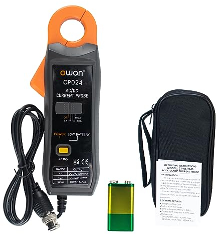 OWON CP024 Sonda a pinza amperometrica AC/DC per oscilloscopio, pinza amperometrica per tester di corrente 200 KHz Larghezza di banda 1 mV/10 mA 400 A Correzione dello zero relativo con connettore BNC