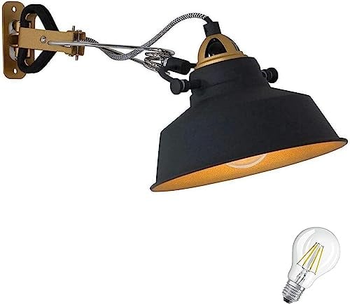 LED Nachttischlampe moderne Klemmlampe E27 Klemmleuchte E27 Schreibtischlampe Retro Metallschirm Vintage Leselampe Bett Lampe klemmbar incl. 7W LED (Bettleuchte klemmbar schwarz/gold) …
