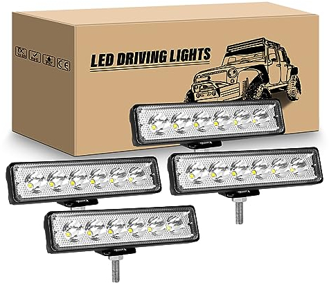 RIGIDON 4Pcs Mini Faro da lavoro led, Barra Led 6 Pollici 15cm 18W Spot Luci di Lavoro a Led, Fari di profondità 12V 24V per Off Road Auto Trattore Camion SUV ATV 4x4, 6000K Faretti Fendinebbia