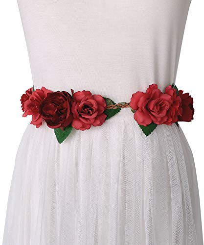 SHTGOI Damen Blumenkranz Blume Krone Stirnband Haar Garland Verstellbarer Blumenstirnband Kopfschmuck Haarbänder Rose Haarschmuck für Festival Party Hochzeit Strand Geburtstag weinrot