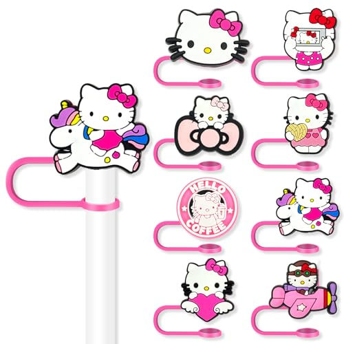 8Pcs Cartoon Straw Covers Cap for Tumblers Cup, 10mm Cartoon Straw Topper, Silicone Straw Tip Covers for Drinking Straws