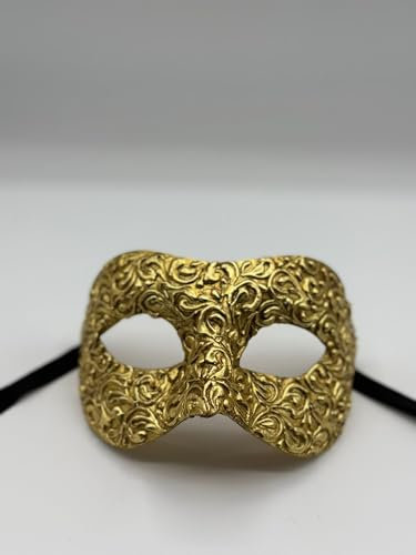 Maskerade Maske für Herren in Gold - Handgefertigte Luxus-Kolombina-Maske aus Pappmaché in Gold, antiker Look für venezianische Party, Maskerade-Party, Karneval und Abschlussball.