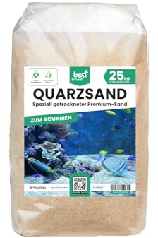 Best For Home Sable de quartz pour aquarium - 25 kg - Substrat de sol d'eau douce et de gravier naturel décoratif - Sable à quartz pour aquarium, eau douce et eau salée (0,1 - 0,4 mm)