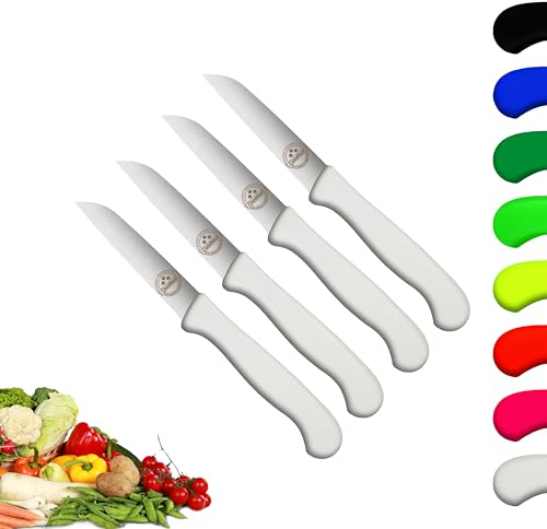 4er Set Gemüsemesser scharf Küchenmesser weiß Schälmesser Solingen rostfrei 8 cm/Handabzug - Dünnschliff - superscharf - spülmaschinengeeignet