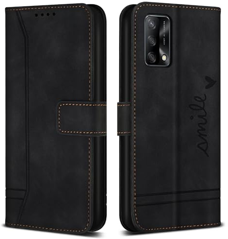 Bravoday Hülle für Oppo A74 4G / F19 4G, PU Ledertasche Handyhülle mit Kartenfäch & Kickstand, Flip Schutzhülle Kompatibel mit Oppo A74 4G / F19 4G, Schwarz