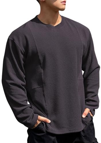 kosopse Flache Digitale Armbanduhren Herren Herren-Langarmshirt aus einfarbigem Rundhalsausschnitt mit Sporttextur, geeignet zum Laufen, Basketball, Fitness Dynamo (Black, XL)