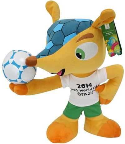 Promo-Dis Fuleco - 45 cm - Balle sur la main - Mascotte en peluche de la Coupe du monde de football 2014 au Brésil