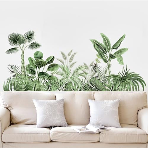Tropical Plants Wall Stickers for Living Room, Watercolor Palm Leaf & Banana Leaf Wall Decals, Peel and Stick Botanical Wall Art for Bedroom Kitchen, Vinyl Stickers in Gift Box