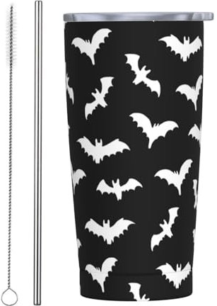 Perinsto Bats Halloween 20oz Travel Tumbler With Lid And Straw, Stainless Steel Tumblers Insulated Coffee Cup Mug Gift For Men Women