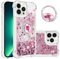 IMEIKONST Glitter Case for iPhone 13 Pro Max with Diamond Ring Kickstand, Moving Liquid Bling Quicksand Transparent Sequin Shockproof Protective Cover for iPhone 13 Pro Max. Love Rose YBZ