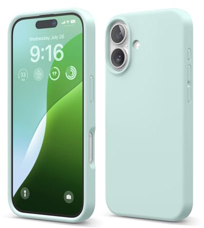 elago Compatible with iPhone 16 Case, Premium Liquid Silicone Case, Full Body Protective Cover, Shockproof, Slim Phone Case, Anti-Scratch Soft Microfiber Lining, 6.1 inch (Mint)