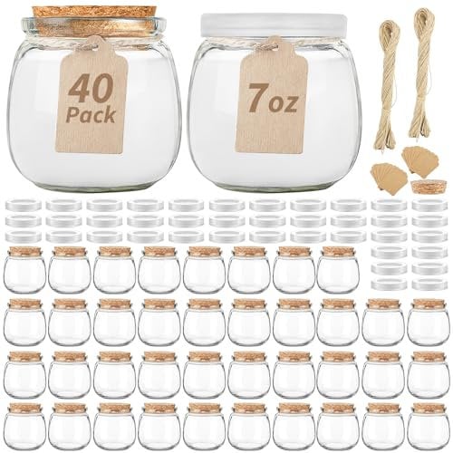 Absovetu Lot de 40 petits bocaux en verre avec couvercles et étiquettes - 200 ml - Bocaux Mason pour la nuit, l'avoine, la confiture, les cadeaux de mariage, de Noël
