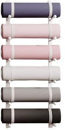 DFANCE Yogamatten Lagerregal Wandhalterung Yogamatten Rack Organizer Aufbewahrungsregal,Displayhalter für Yogamatten Aus Metall für Schaumstoffrolle/Widerstandsband/Übungsmatte(Color:Weiß)