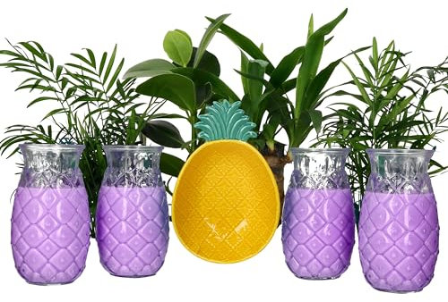 MamboCat Set de fête 5 pièces Pina I 4 verres de 400 ml avec 1 bol ananas de 200 ml I pour 4 personnes I Verre à cocktail transparent et bol coloré avec relief ananas en été