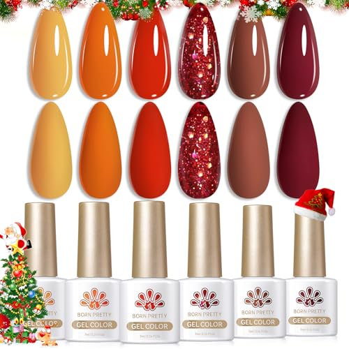 Born Pretty UV Nagellack Glitzer Rot - Gel Nagellack Orange Gelbbraun UV Lack Maniküre und Nagelkunst DIY zu Hause