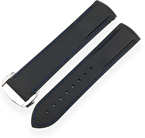 FFHDJL 20mm 21mm Gummi-Silikon-Uhr-Armband wasserdichtes Uhrband für Iwc markieren DER KLEINE PRINZ Groß Spitfire Armelete Accessoires.(Black blue line,19mm)