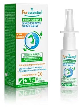 Puressentiel - Respiratoire - Spray Nasal Sinus Express - Aux huiles essentielles Bio - Actifs 100% d'origine naturelle - Solution naturelle contre la sinusite - 15 ml