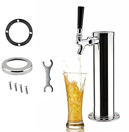 HUSPOO Columna de acero inoxidable, grifo de cerveza, dispensador de torre de cerveza, vasos de cerveza, portátil, con grifo individual, 330 x 76 mm, columna de depósito para fiestas, bares, pubs,