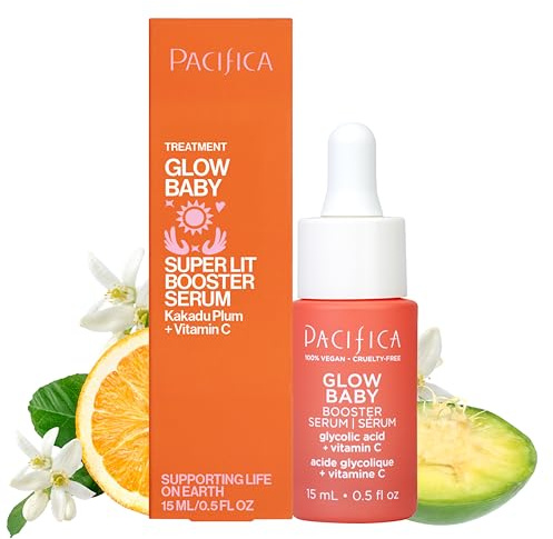 Pacifica Glow Baby Booster Mini Face Serum, Vitamin C & Glycolic Acid For Brightening Dull Skin, Fragrance-Free, Vegan & Cruelty-Free, .5 Fl Oz