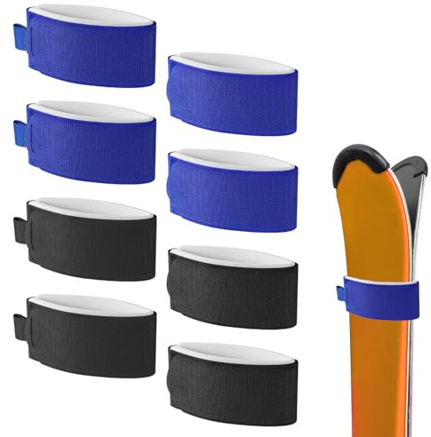 lasuroa 8stk Ski Befestigungsbänder, Verstellbare Skigurte Skibänder zur Aufbewahrung Ski Befestigungsband Ski Binder mit Schutzpolster Skizubehör für den Wintersport(Blau und Schwarz)