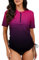 Halcurt Damen UV Shirt Kurzarm Rash Guard 1/4 Zip UPF 50+ Badeshirt Bademode Schnell Trocknender Schwimmshirt Tankini XXL
