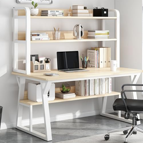 WLCNYL Computertisch mit Aufsatz und Bücherregal, platzsparender Schreibtisch mit offenen Ablageflächen, moderner, Schlichter Holztisch mit Metallrahmen, Arbeitstisch für das Home-Office (120 cm, A