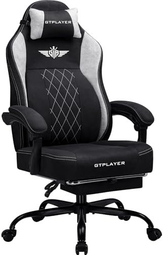 GTPLAYER Sedia da Gaming in Tessuto, Sedia da Ufficio con Supporto Lombare Integrato, Sedia da Ufficio, Sedia da Gamer con Cuscino a Molla e Poggiapiedi, Schienale Ispessito, Sedia ergonomica per Nera