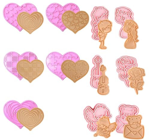GOZINA 11PCS Heart Cookie Cutter Set, DIY Valentines Love Heart Shaped Cookie Cutters for Lover Kids,Plastic Mini Biscuit Pastry Fondant Cutters and Stamps for Wedding,Brithday Decoration